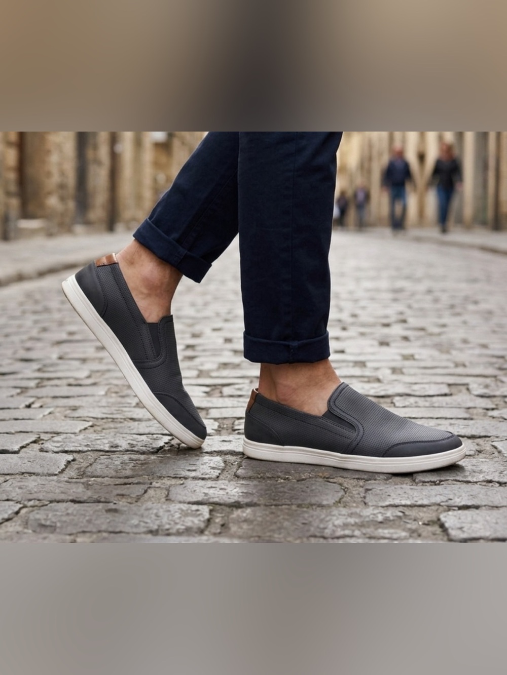 Men's Gray Slip-On Casual Loafers with White Sole